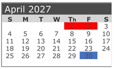 District School Academic Calendar for Fairview Elementary for April 2027