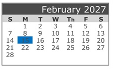 District School Academic Calendar for Fairview Elementary for February 2027