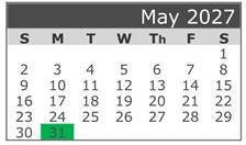 District School Academic Calendar for Fairview Elementary for May 2027