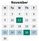 District School Academic Calendar for Hope for November 2026