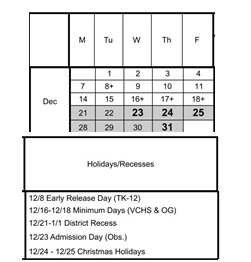 District School Academic Calendar for Valley Center Independent Study School for December 2026