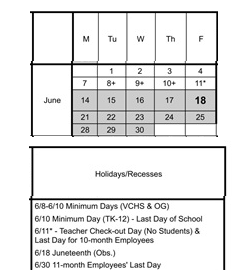District School Academic Calendar for Valley Center Independent Study School for June 2027