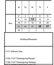 District School Academic Calendar for Valley Center Independent Study School for November 2026