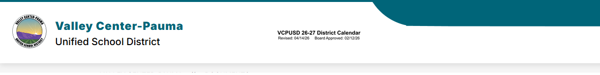 District School Academic Calendar for Valley Center Independent Study School