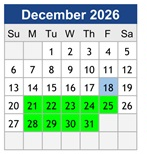 District School Academic Calendar for Dana Road Elementary for December 2026