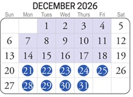 District School Academic Calendar for Providence Elementary for December 2026