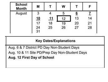 District School Academic Calendar for Grapevine Elementary for August 2026