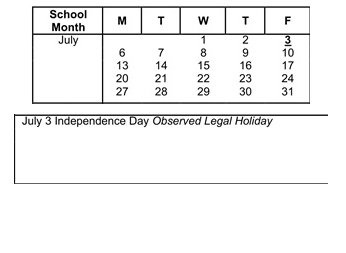 District School Academic Calendar for Grapevine Elementary for July 2026