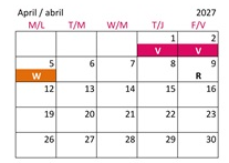 District School Academic Calendar for Adams Elementary for April 2027