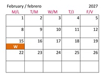 District School Academic Calendar for Adams Elementary for February 2027