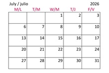 District School Academic Calendar for Adams Elementary for July 2026