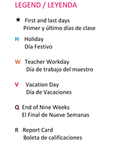 District School Academic Calendar Legend for Adams Elementary