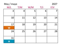 District School Academic Calendar for Adams Elementary for May 2027