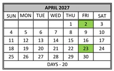 District School Academic Calendar for Tennyson Elementary School for April 2027