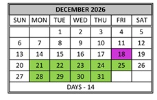 District School Academic Calendar for Tennyson Elementary School for December 2026