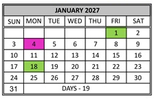 District School Academic Calendar for Tennyson Elementary School for January 2027