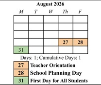 District School Academic Calendar for Potowomut School for August 2026