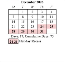 District School Academic Calendar for Potowomut School for December 2026