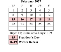 District School Academic Calendar for Potowomut School for February 2027