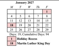 District School Academic Calendar for Potowomut School for January 2027