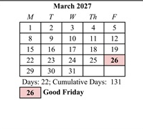 District School Academic Calendar for Potowomut School for March 2027