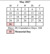 District School Academic Calendar for Potowomut School for May 2027