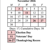 District School Academic Calendar for Potowomut School for November 2026
