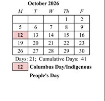 District School Academic Calendar for Potowomut School for October 2026
