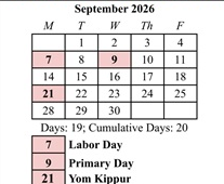 District School Academic Calendar for Potowomut School for September 2026