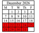 District School Academic Calendar for Riverside School for December 2026