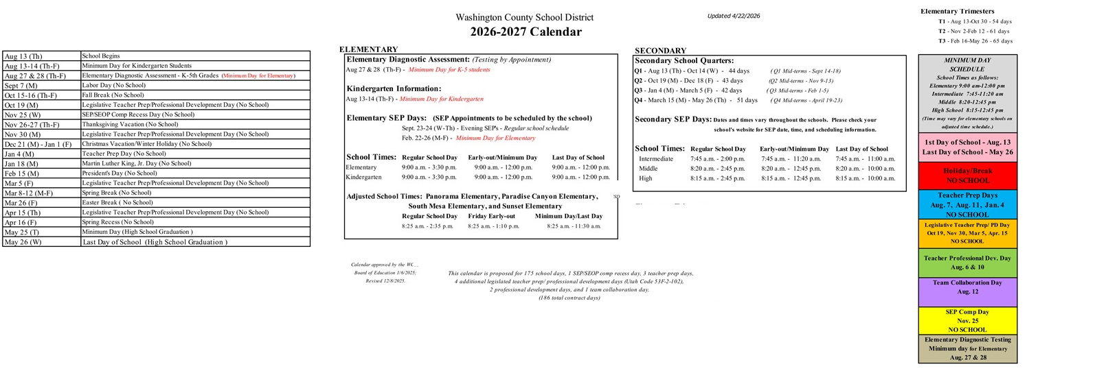 District School Academic Calendar Key for Riverside School