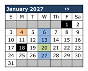 District School Academic Calendar for Palo Verde Middle School for January 2027