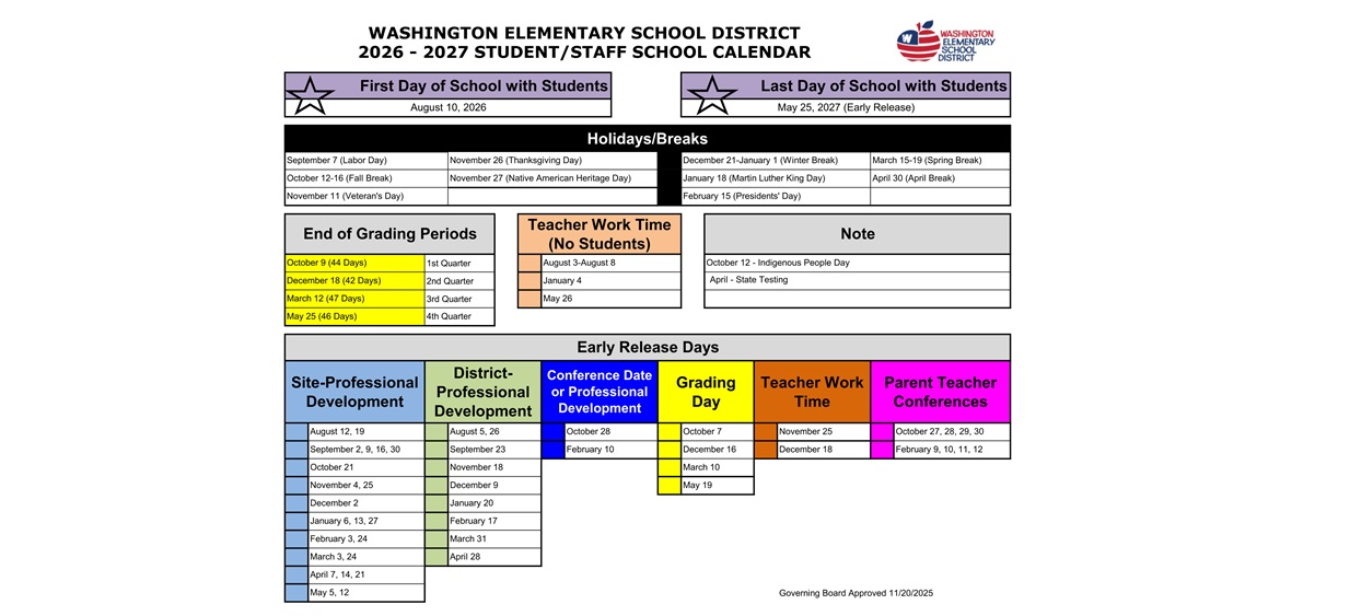 District School Academic Calendar Key for Palo Verde Middle School
