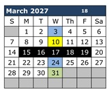 District School Academic Calendar for Palo Verde Middle School for March 2027