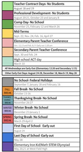 District School Academic Calendar Legend for Orion Jr High
