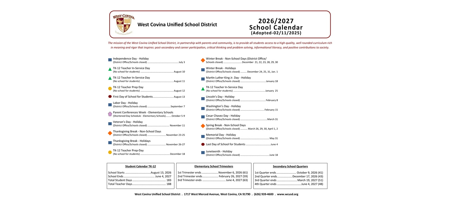 District School Academic Calendar Key for California Virtual Academy @ Los Angeles