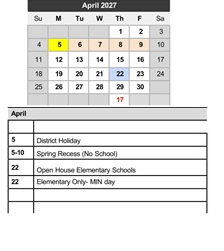 District School Academic Calendar for Transition Learning Center for April 2027