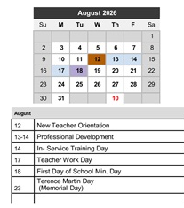 District School Academic Calendar for Transition Learning Center for August 2026