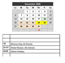 District School Academic Calendar for Transition Learning Center for December 2026