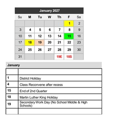 District School Academic Calendar for Transition Learning Center for January 2027