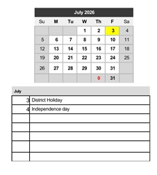 District School Academic Calendar for Transition Learning Center for July 2026