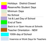 District School Academic Calendar Legend for Transition Learning Center