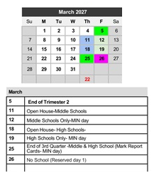 District School Academic Calendar for Transition Learning Center for March 2027