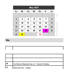 District School Academic Calendar for Transition Learning Center for May 2027