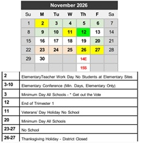 District School Academic Calendar for Transition Learning Center for November 2026