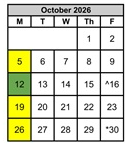 District School Academic Calendar for Coppin (carlin C.) Elementary for October 2026