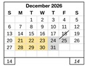 District School Academic Calendar for Edwards (katherine) Middle for December 2026