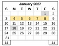 District School Academic Calendar for Edwards (katherine) Middle for January 2027