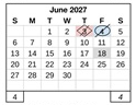 District School Academic Calendar for Edwards (katherine) Middle for June 2027