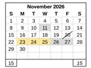District School Academic Calendar for Edwards (katherine) Middle for November 2026
